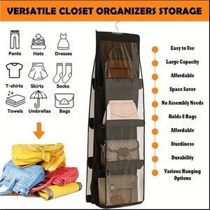 1pc 8 Pocket Bag Organizer With Hanger Black